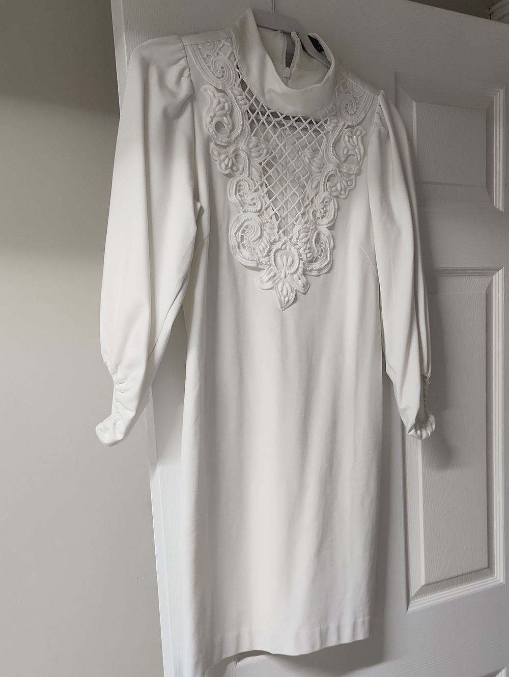 Boston Proper Cream High-Neck Long Sleeve Dress with Lace Yoke